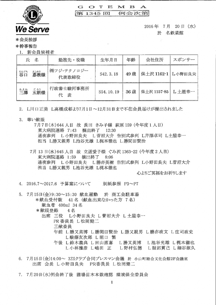 第1345回例会次第